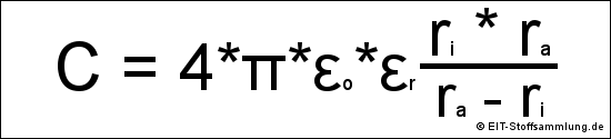 Kapazität Kugelkondensator C = 4 * π * ε* (ri * ra / ra -ri)