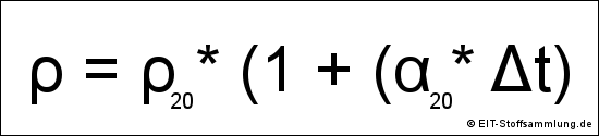 elektrischer erhöhter spezifischer Widerstand (p = p * (1 + (a * dt)))